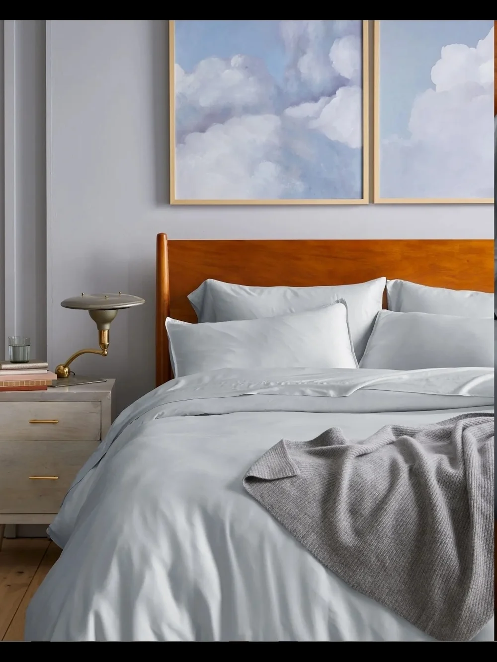 Quince Organic Bamboo Duvet Cover Set 2 Shams Size Full / Queen In Mist, New!